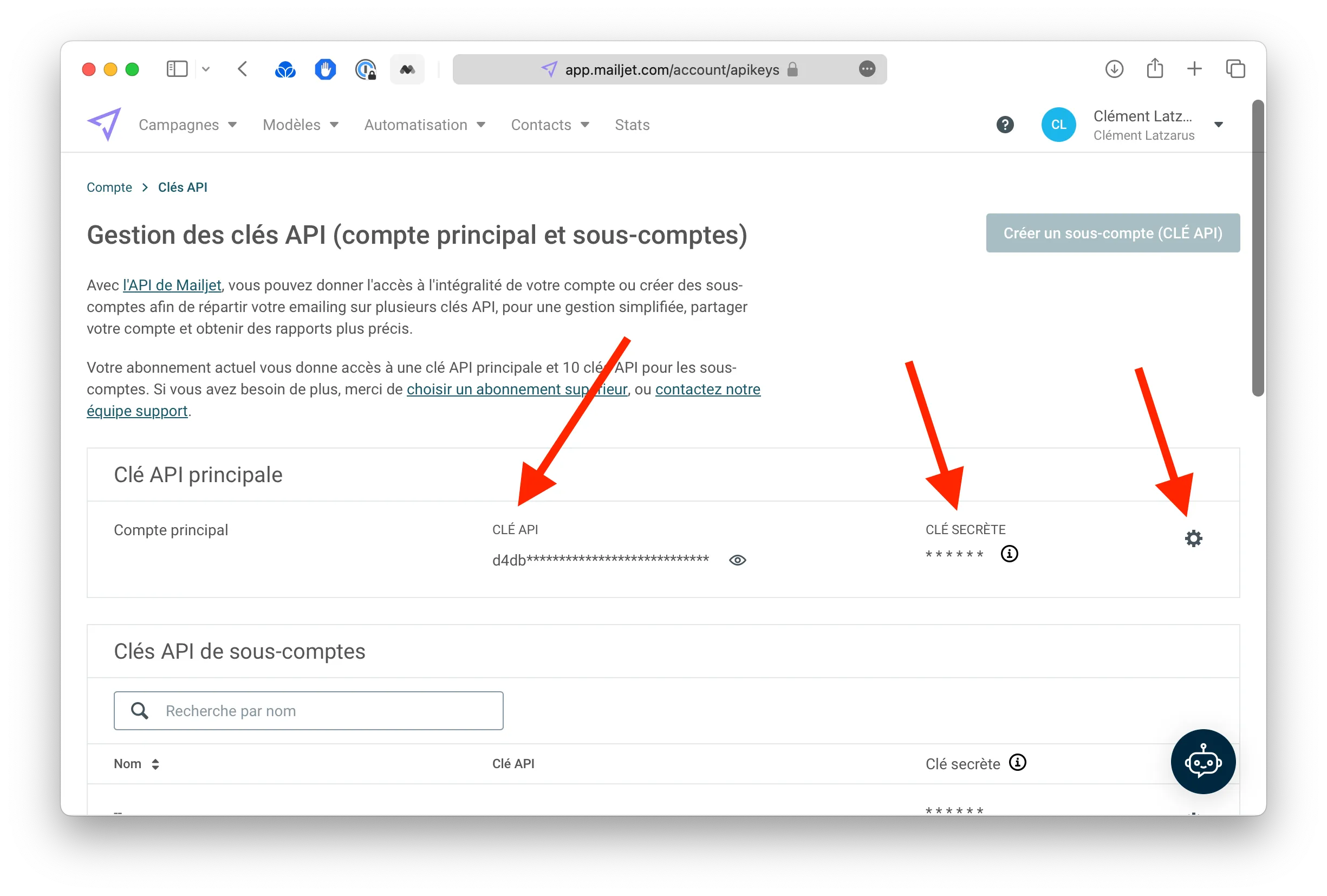 Clés API Mailjet